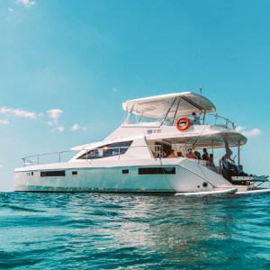 a small boat in a large body of water