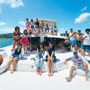 a group of people in a swimming pool